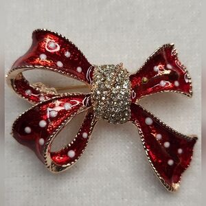 New Vintage-style Red Enamel Bowknot Brooch / Pin